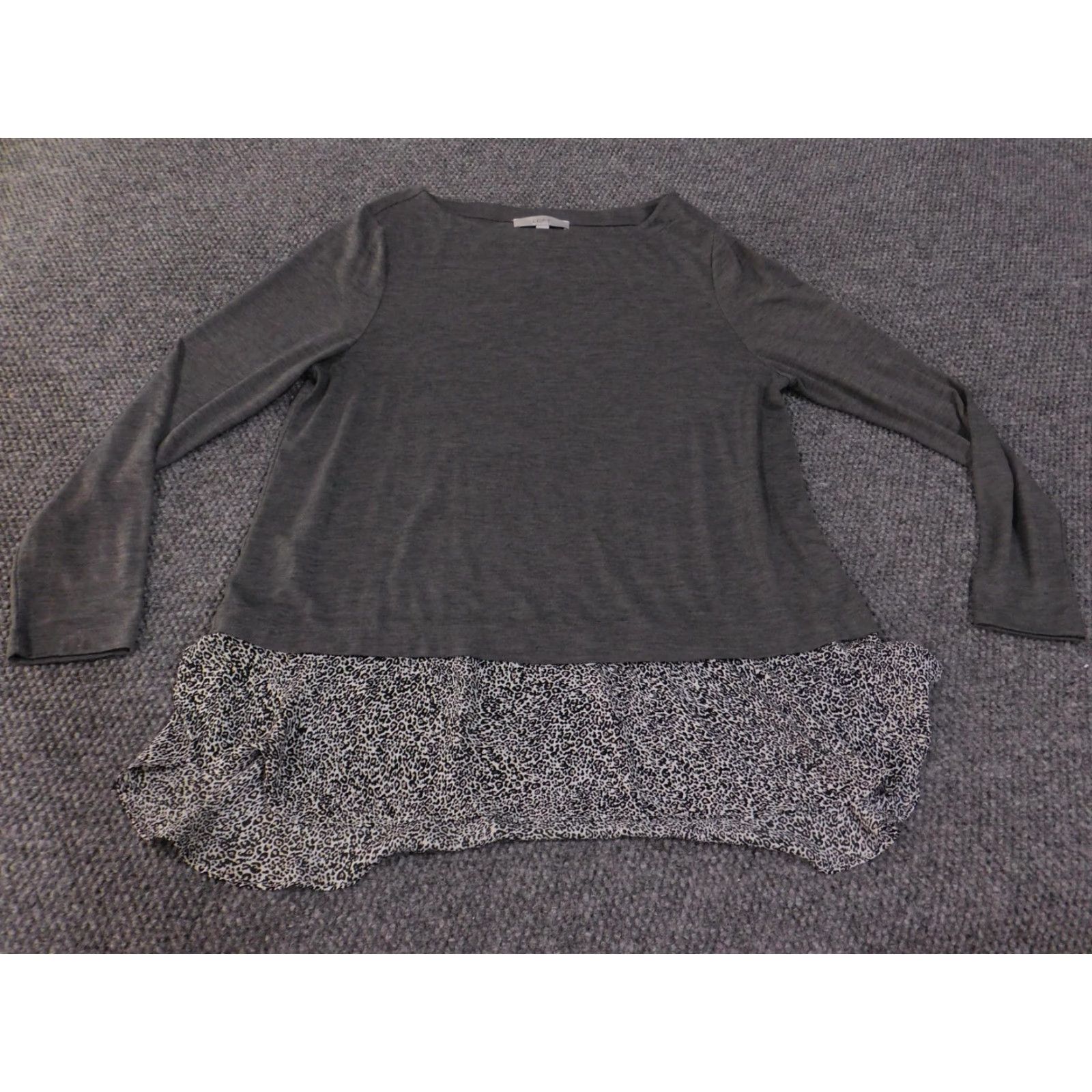 Loft VINTAGE LOFT Sweater Womens XL Gray Black Leopard Print Hem Long Sleeve Lightweight Top Size XL / US 12-14 / IT 48-50 - 2 Thumbnail