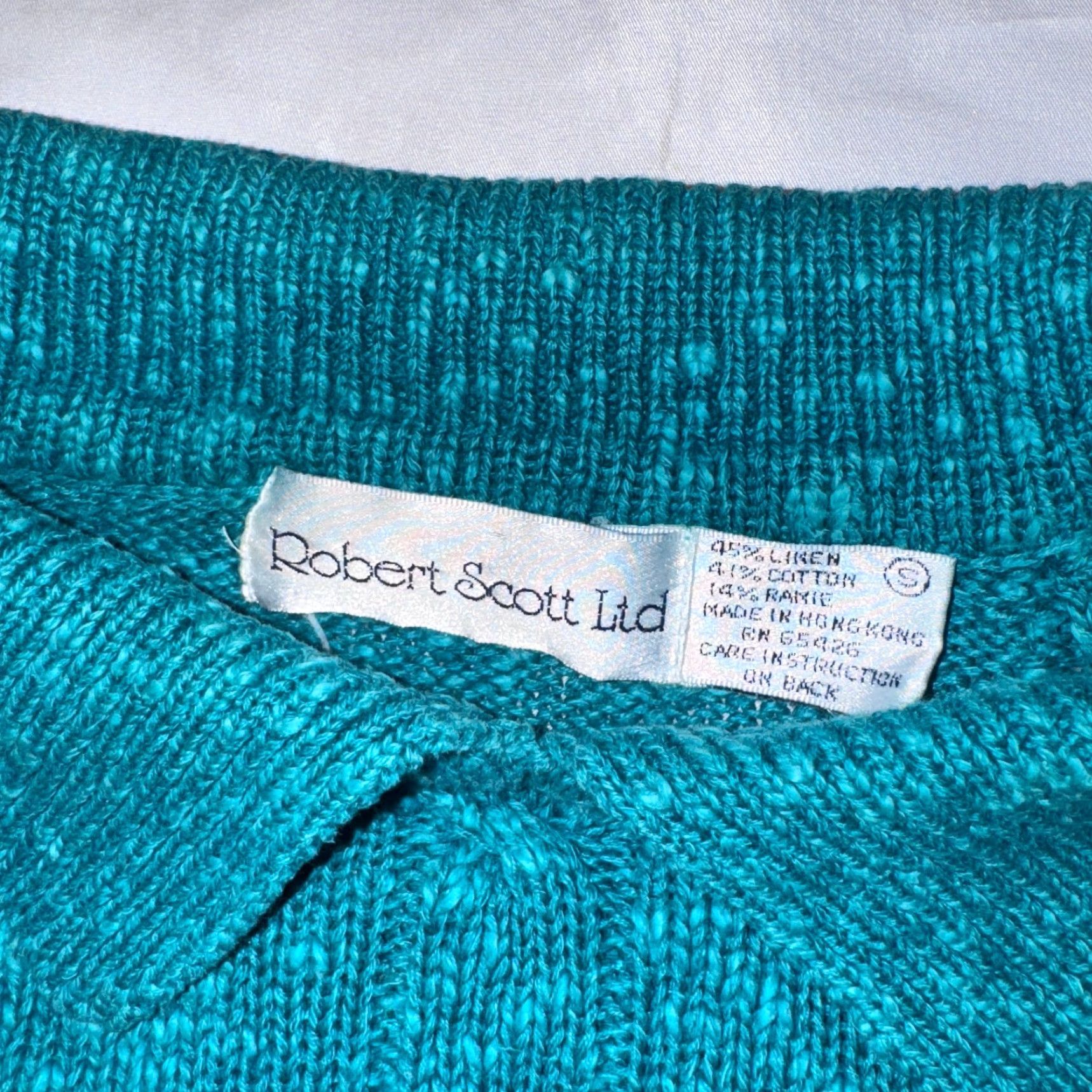 Vintage VINTAGE Robert Scott Turquoise Knitted Sweater - S Linen Cotton Blend Collared Size S / US 4 / IT 40 - 2 Thumbnail