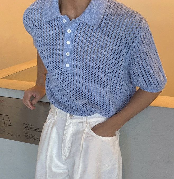 Korean fashion retro knit polo shirt