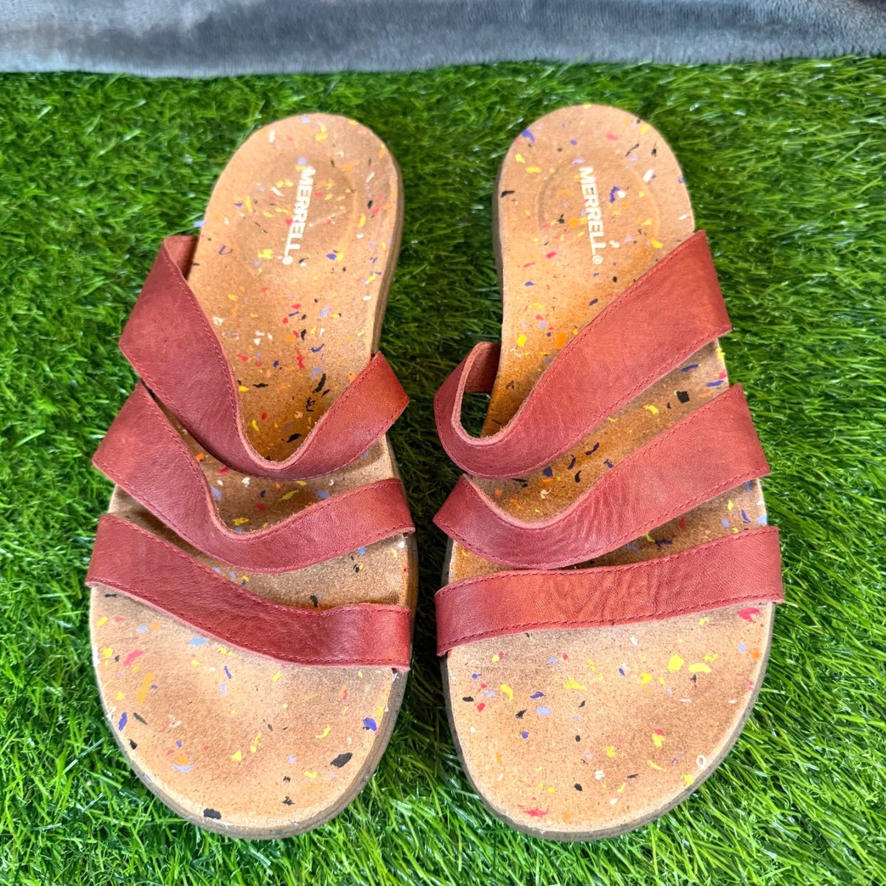 Merrell Merrell Juno Strap Slide Sandals Womens 10 Merlot Red Leather Cork Rubber Casual Travel Size US 10 / IT 40 - 4 Thumbnail