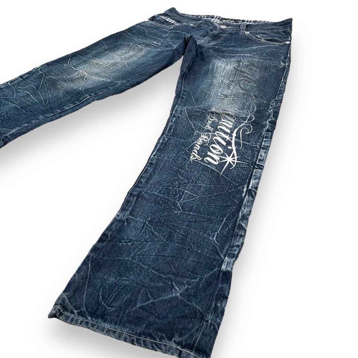 If Six Was Nine × Japanese Brand × Le Grande Bleu (L.G.B.) 🇯🇵 VINTAGE WILD LIFE POEM PUNK WASHED DENIM PANTS Size US 32 / EU 48 - 4 Thumbnail