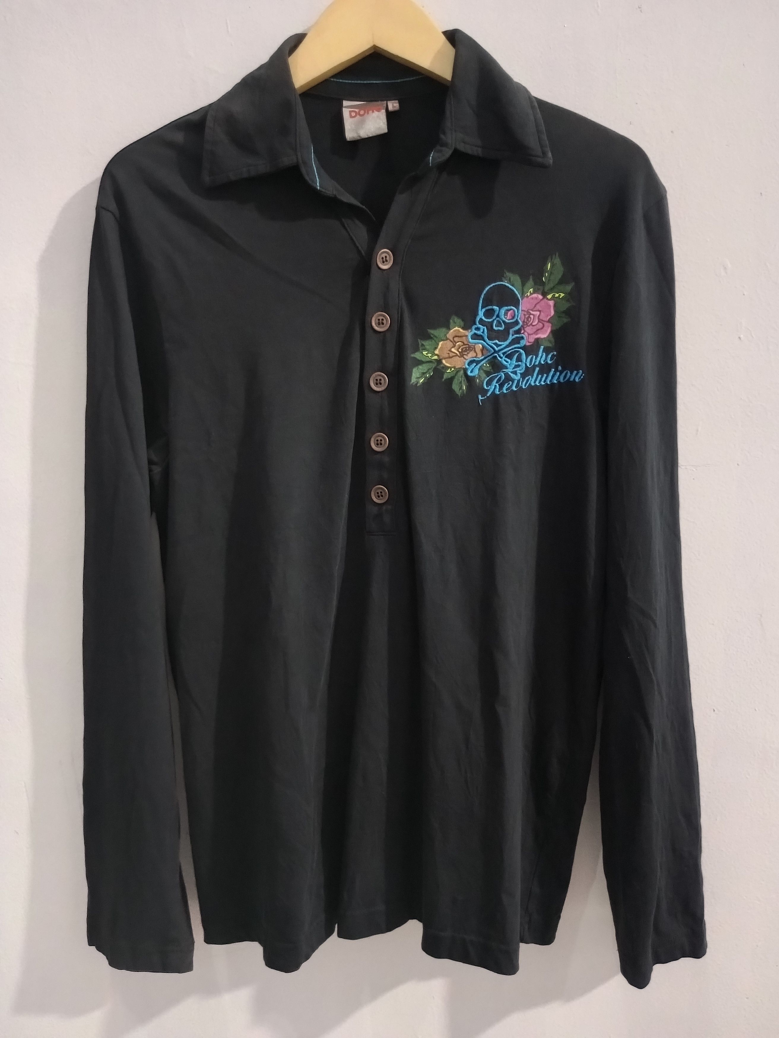 Japanese Brand DOHC Revolution cross n skull polo long sleeve Size US L / EU 52-54 / 3 - 6 Thumbnail