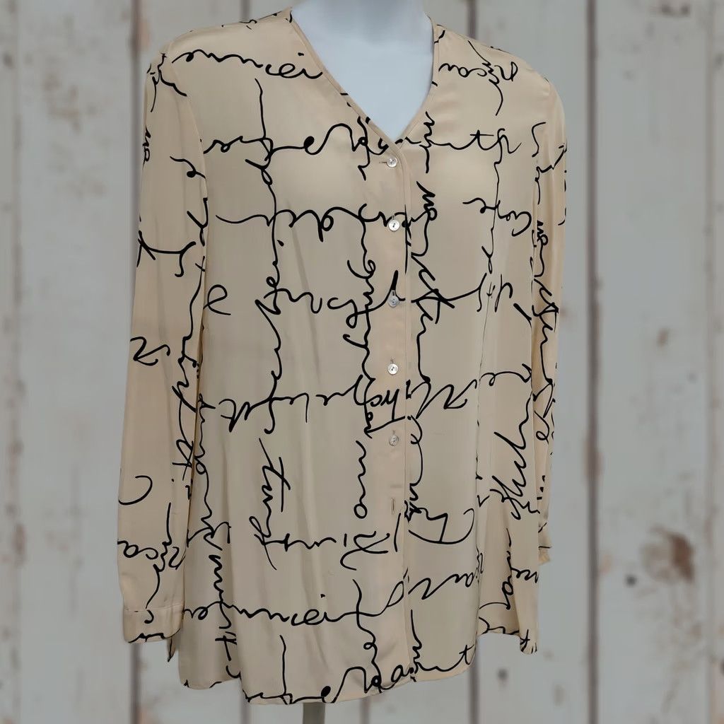 Liz Claiborne LIZ CLAIBORNE Collection Blouse Women's 16 Tan 100% Silk Button Front Top Shirt Modern Classic Womens Size XXL / US 16-18 / IT 52-54 - 1 Thumbnail