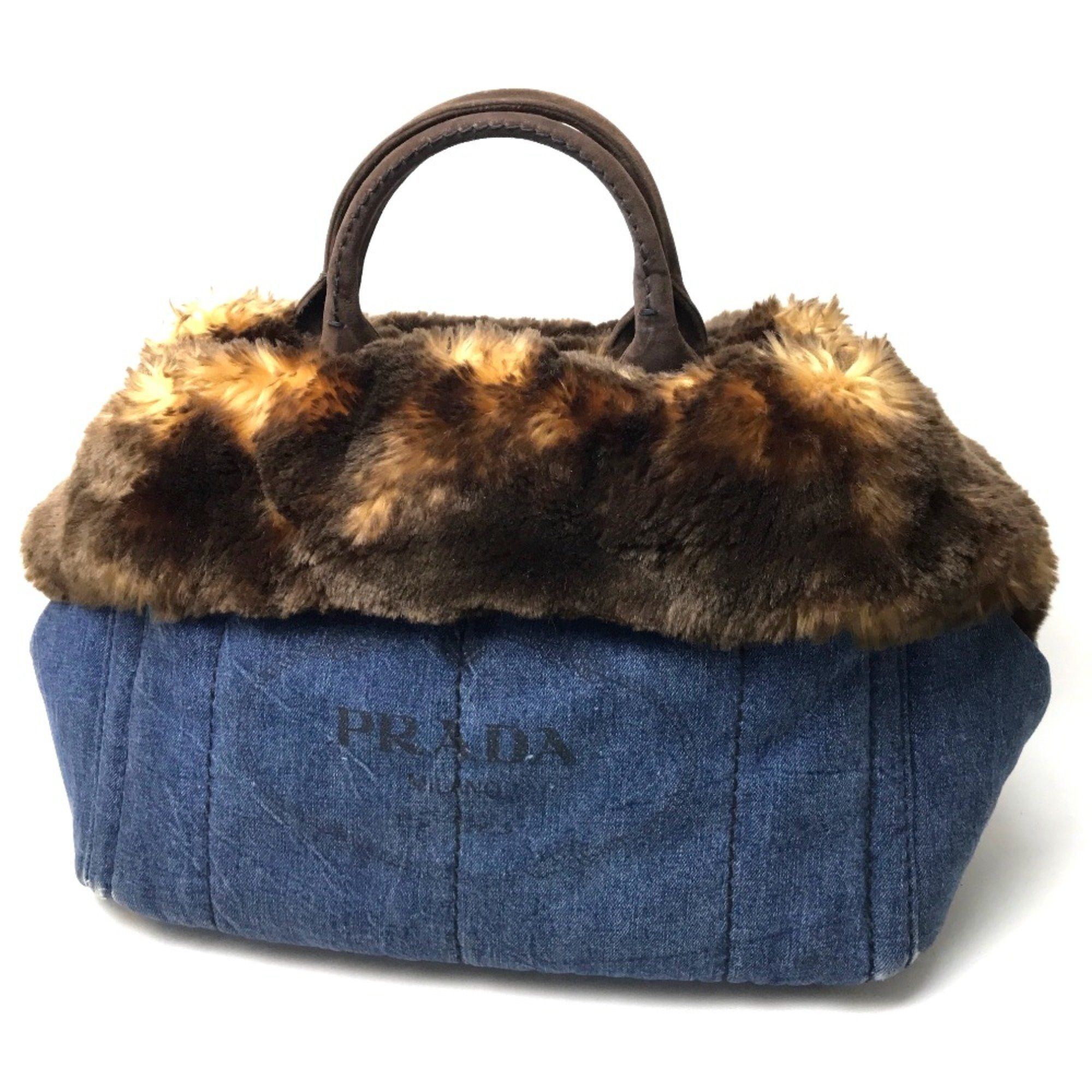 Prada PRADA BN2182 Fur with bag Bag Hand Bag Tote Bag blue blue Brown Size ONE SIZE - 1 Thumbnail