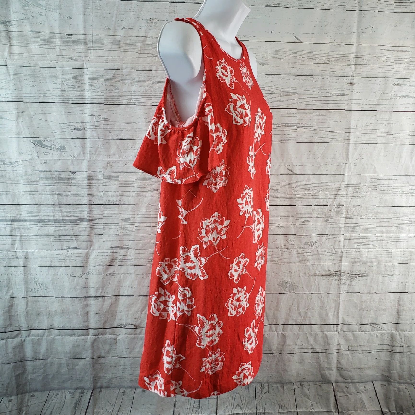 Loft VINTAGE? No — Ann Taylor LOFT Womens Dress 00 Red Floral Cold Shoulder Short Sleeve Dress Size 24" / US 00 / IT 34 - 3 Thumbnail