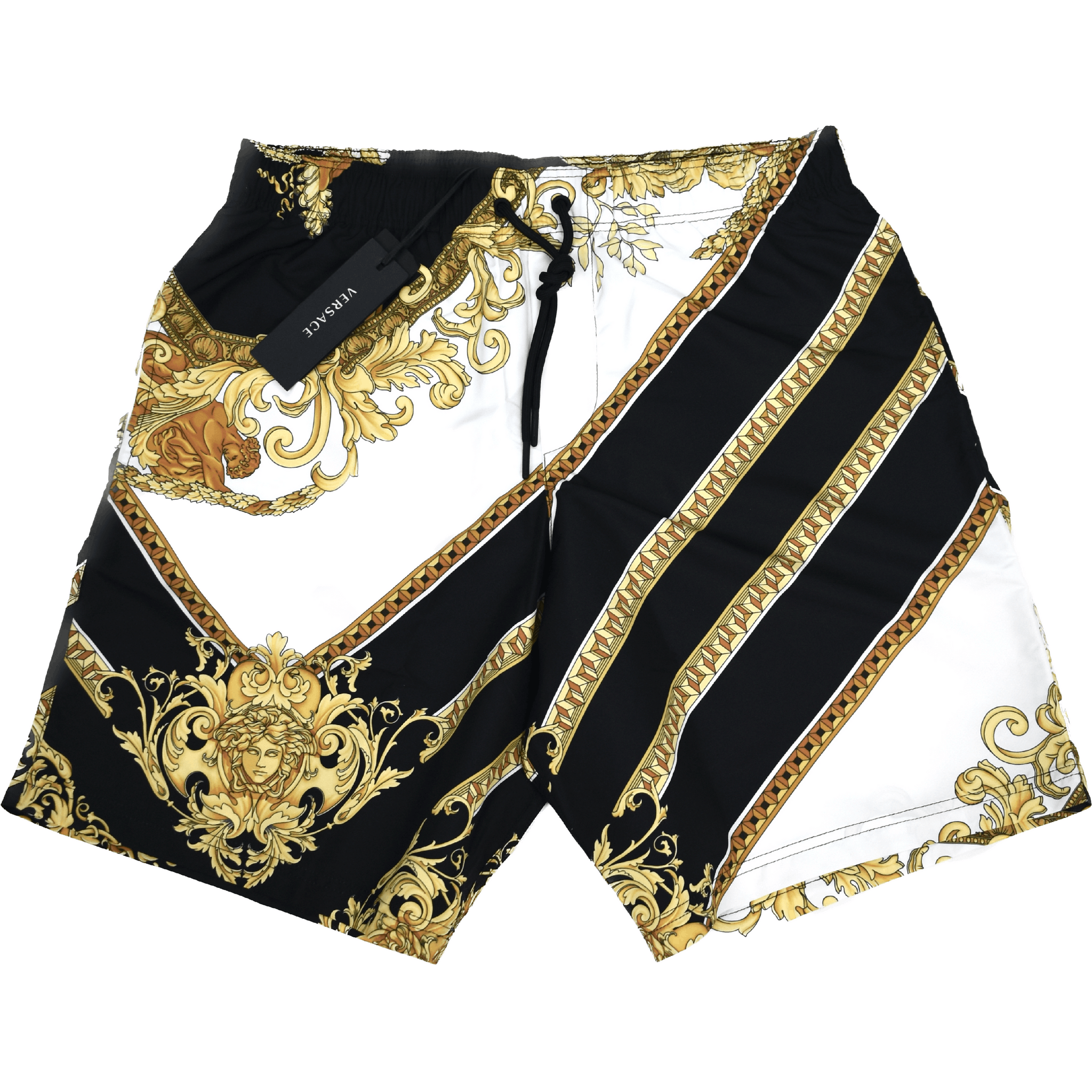 image of Versace Barocco Print Swim Shorts Medusa Size 3 in Black, Men's