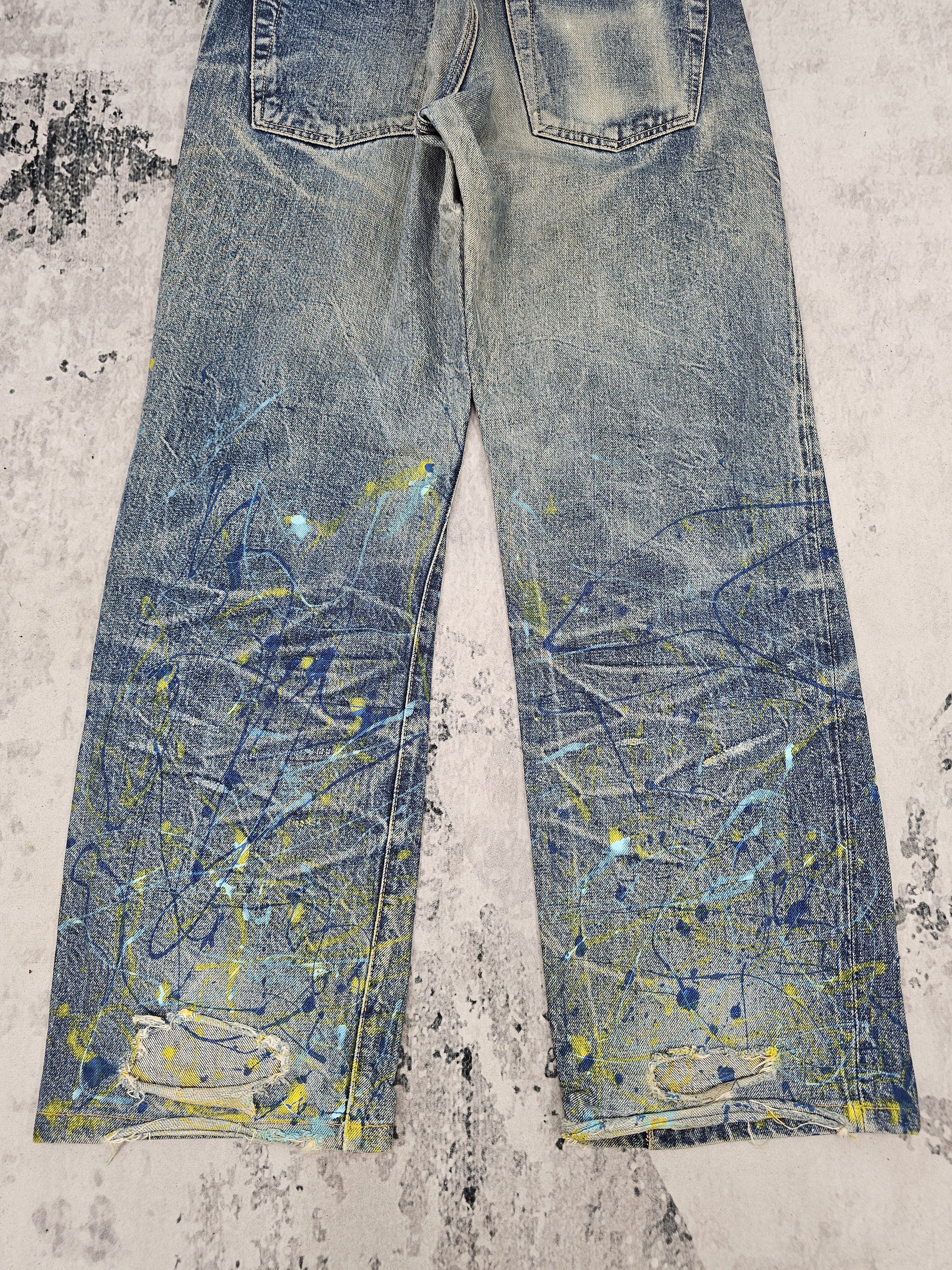Japanese Brand ACOUSTIC Selvedge Redline Paint Splash Ripped Jeans JB0315 Size US 32 / EU 48 - 4 Thumbnail