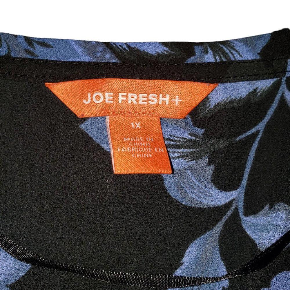 Designer CT486 Joe Fresh + Ladies Black & Blue Floral Blouse 1X Size XL / US 12-14 / IT 48-50 - 4 Thumbnail