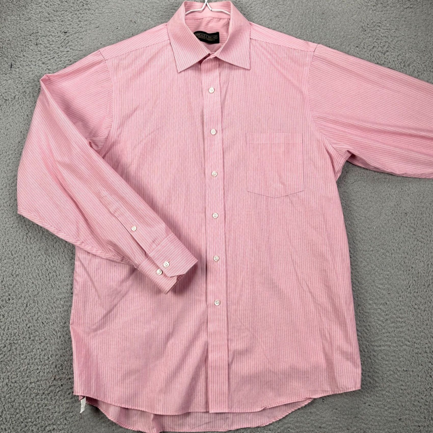 Pinko Donald J Trump Shirt Mens Dress Shirt Pink Striped Regular Fit Button Up Non-Iron Casual Workwear Size 42R - 2 Thumbnail