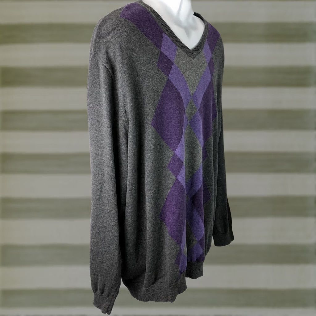 Liz Claiborne Vintage Claiborne Sweater 2XL Gray Purple Argyle VNeck Academia Y2K 90s Preppy Size US XXL / EU 58 / 5 - 1 Thumbnail