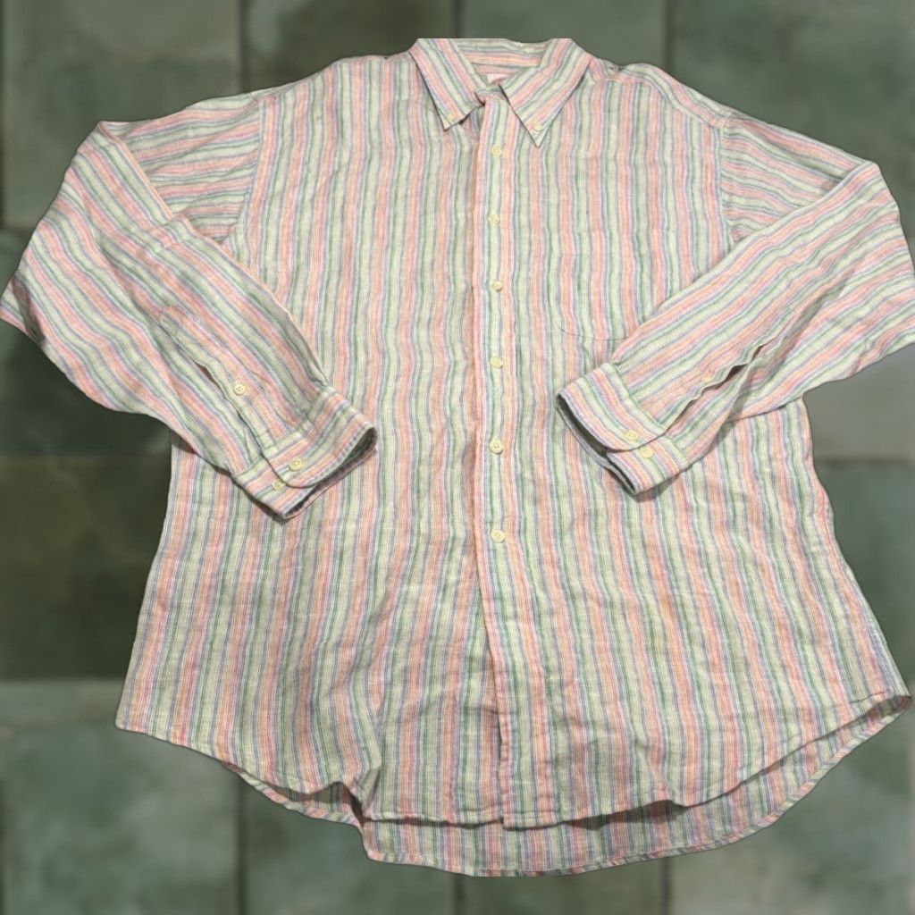 Brooks Brothers Brooks Brothers Shirt Medium Multi Colored Striped 100% Linen Traditional Fit Mens Size US M / EU 48-50 / 2 - 1 Thumbnail