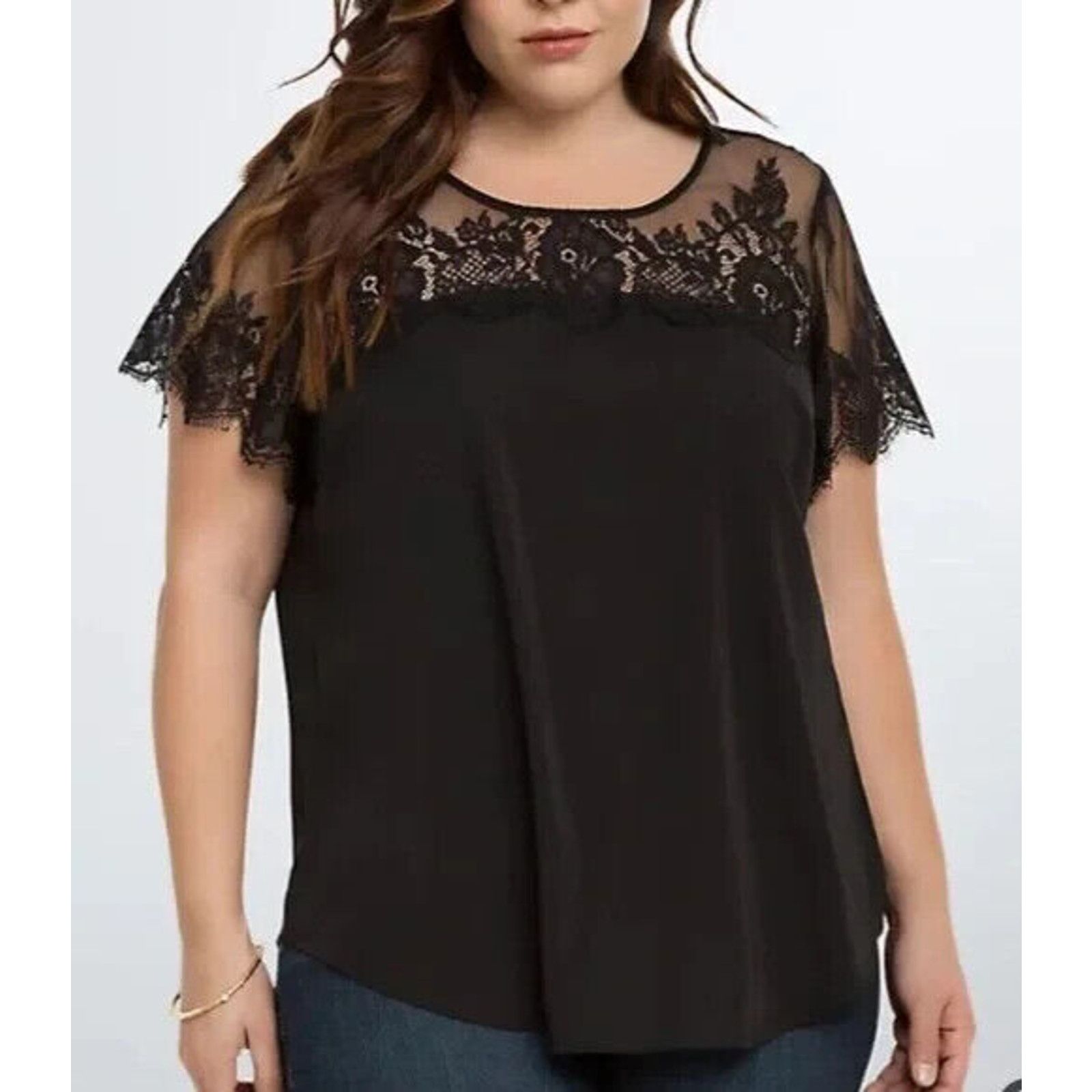 Other Torrid Womens Blouse Sz 2 Black Satin Lace Inset Top Size XXL / US 16-18 / IT 52-54 - 1 Thumbnail