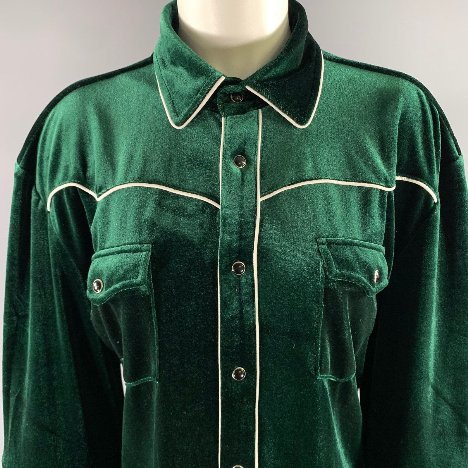 Phix Clothing PHIX Size XL Green Emerald Polyester Velvet Western Shirt Size XL / US 12-14 / IT 48-50 - 2 Thumbnail