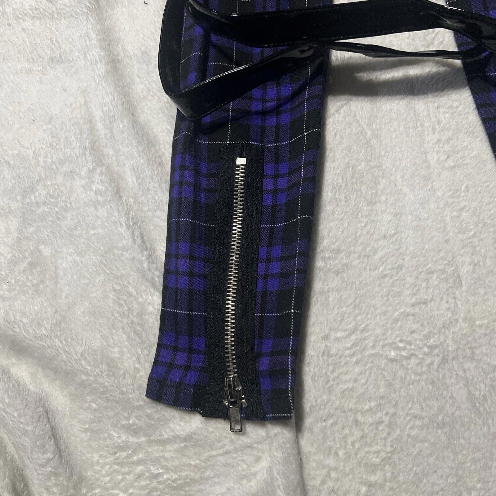Designer Widow Plaid Bondage Pants Black Purple High Rise Suspenders Size 26" / US 2 / IT 38 - 8 Thumbnail