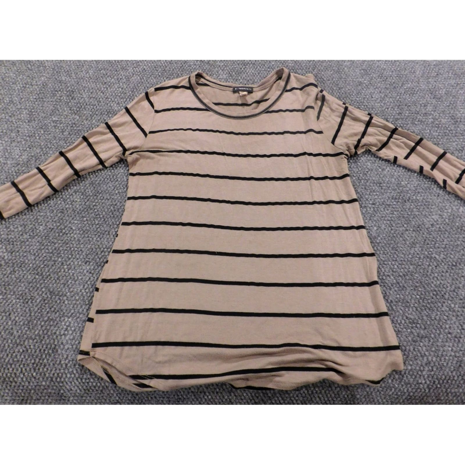 Vintage Flashbob Blouse Short Sleeve Woven Polyester Brown Striped High Neck Pullover Crew Casual XL Women’s Size XL / US 12-14 / IT 48-50 - 2 Thumbnail