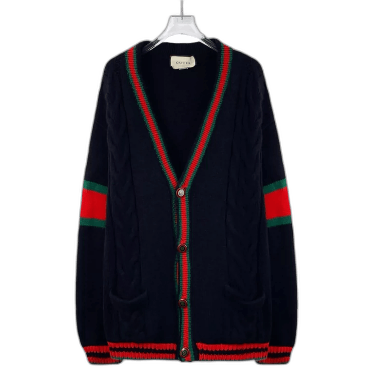 Gucci Gucci Black Striped Wool V-Neck Cardigan Size M / US 6-8 / IT 42-44 - 1 Thumbnail