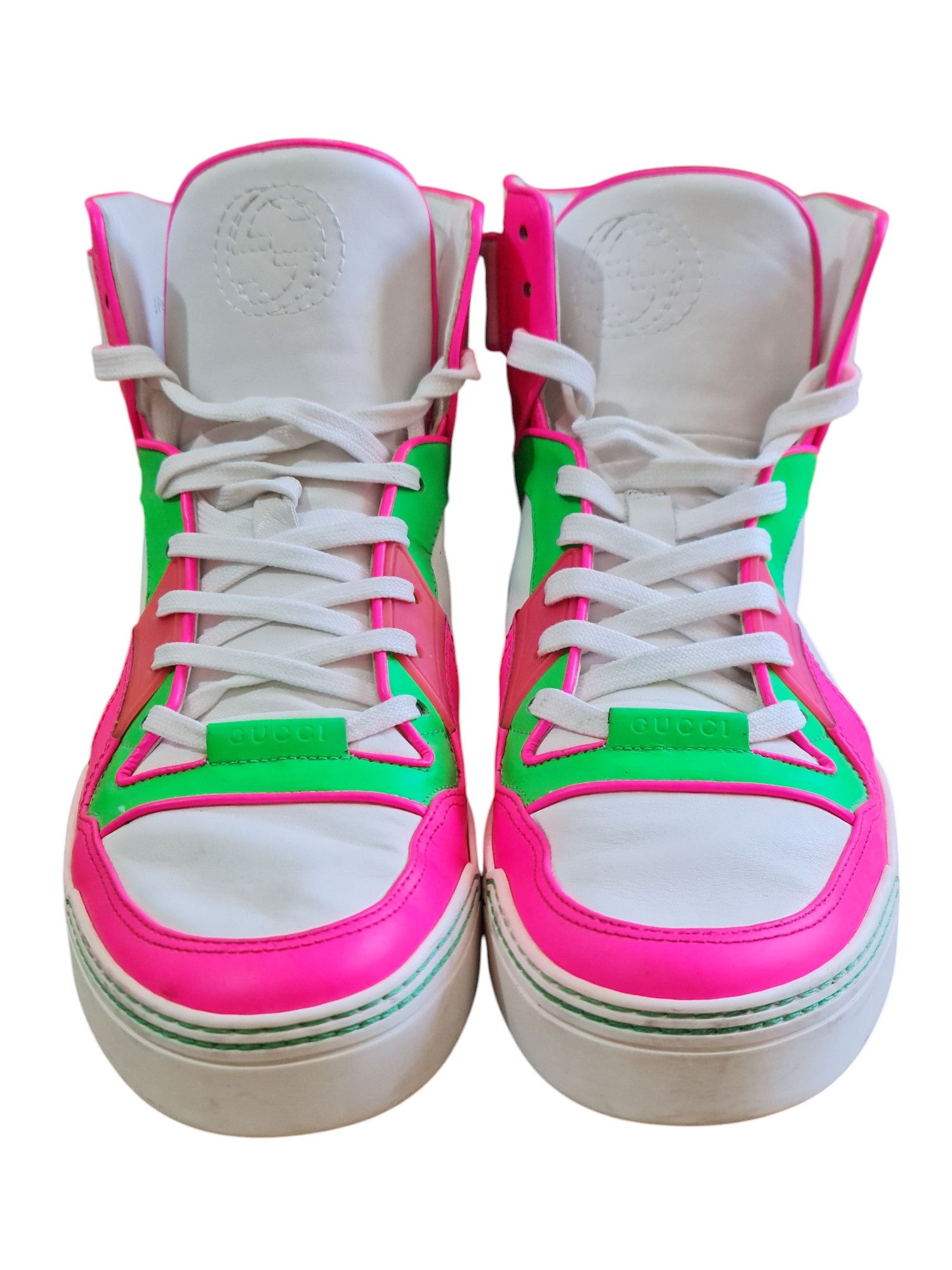 Gucci Gucci High-Top Leather Neon Sneakers Size 9G (US 10) Size US 10 / EU 43 - 3 Thumbnail
