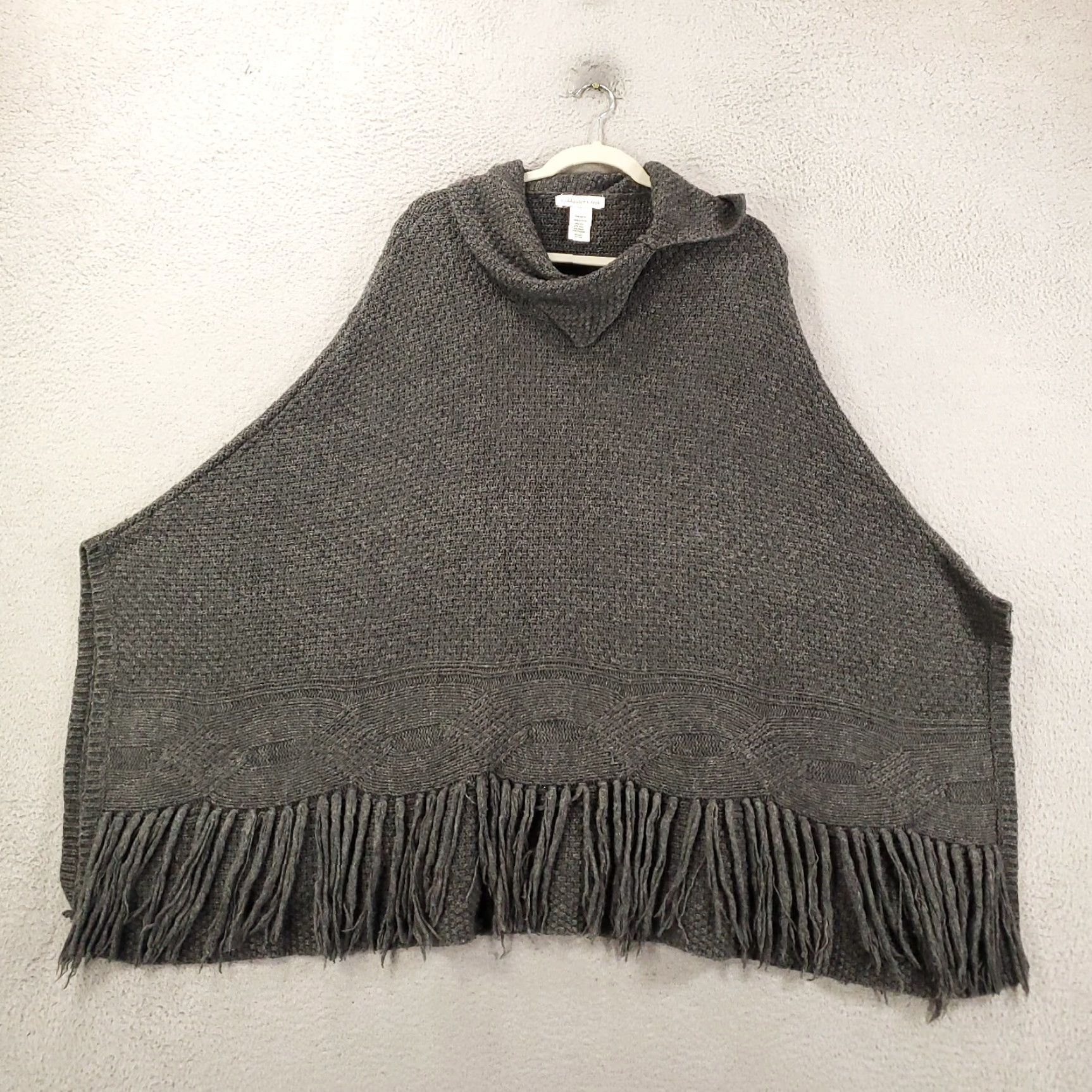Coldwater Creek Coldwater Creek Sweater Poncho Womens One Size Gray Fringe Hem Cowl Neck Kimono Sleeve Knit Wool Blend Pullover Casual Size ONE SIZE - 2 Thumbnail
