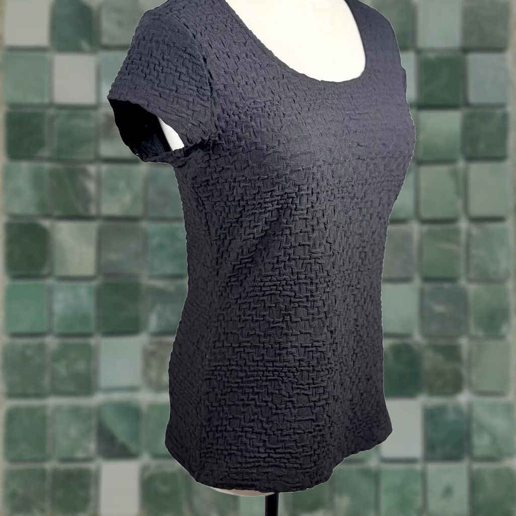 Liz Claiborne Liz Claiborne S Top Puckered Textured Popcorn Scoop Neck 90s Y2K Stretchy Career Womens Shirt Black Size S / US 4 / IT 40 - 1 Thumbnail