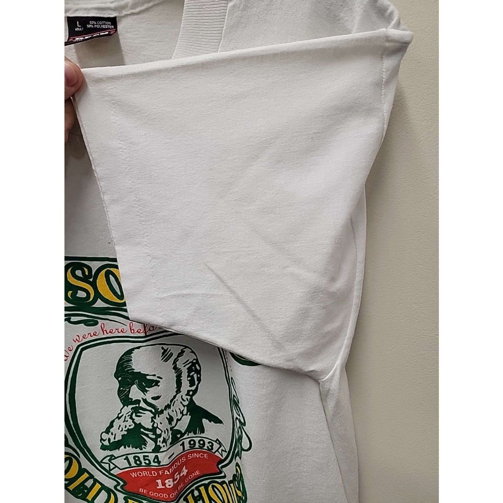 Fruit Of The Loom VINTAGE McSorley’s Old Ale House NYC Shirt Mens L White T-Shirt 90s Pub Size US L / EU 52-54 / 3 - 5 Thumbnail