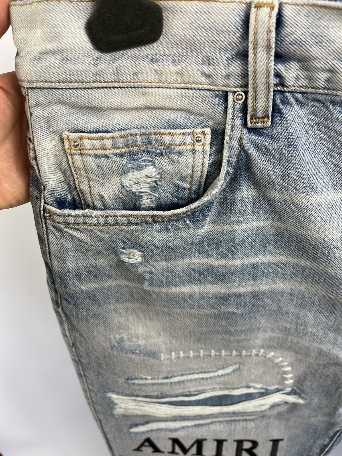 Amiri Amiri Light Blue Distressed Denim Size US 31 - 4 Thumbnail