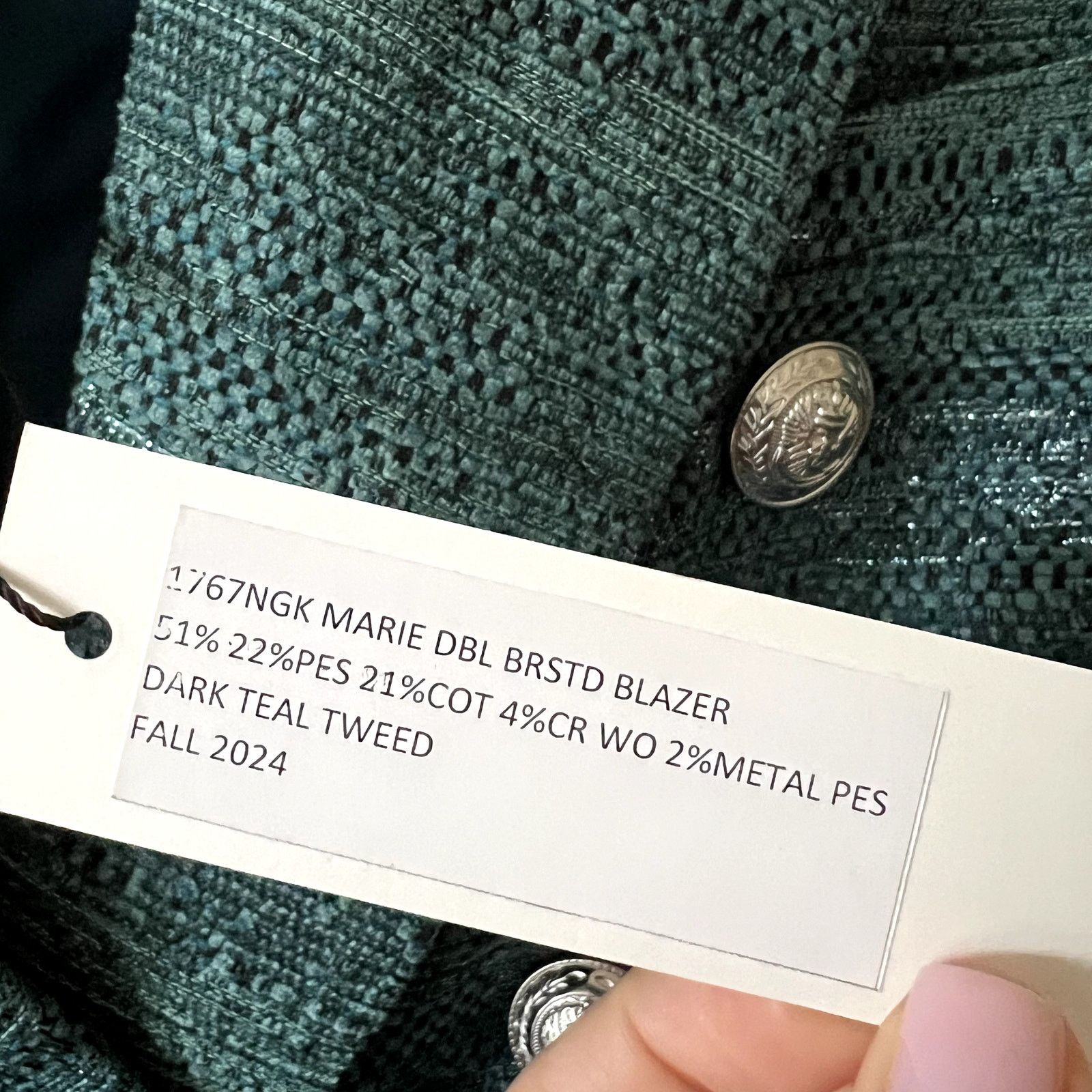 L'AGENCE l’agence marie blazer Dark Teal green Tweed jacket size 2 C5 Size XS / US 0-2 / IT 36-38 - 3 Thumbnail