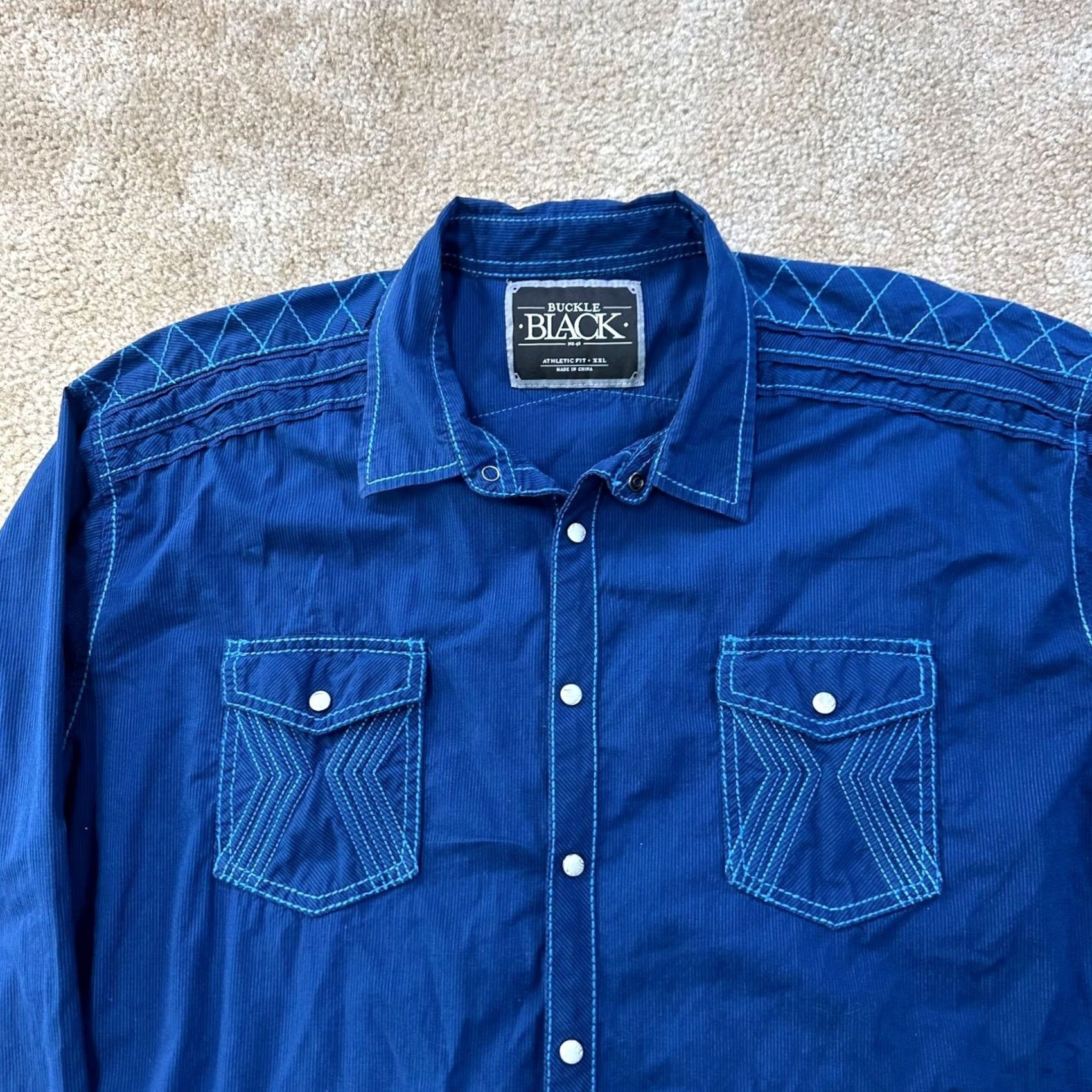 Buckle Black Buckle Black Button-Front Shirt Men's 2XL Athletic Fit Blue Button Up Cowboy Western Solid Long Sleeve Snap Front Vintage Size US XXL / EU 58 / 5 - 4 Thumbnail