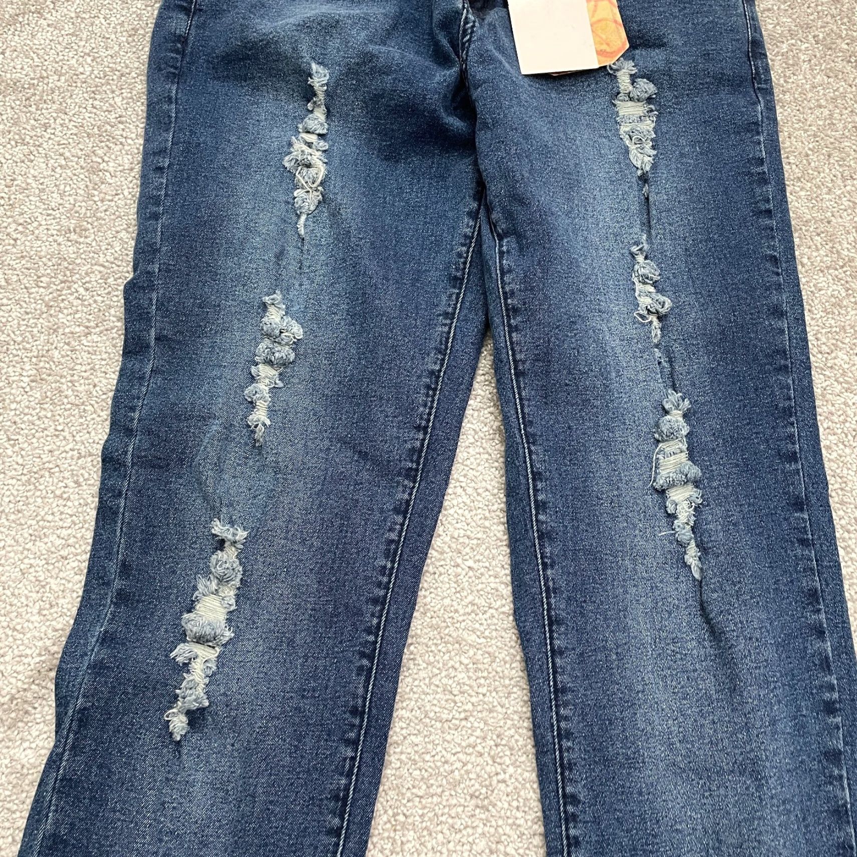 Vintage American Quality Jeans Juniors 13 High Rise Distressed Dark Blue 30x30 NWT Denim Size 34" / US 12 / IT 48 - 6 Thumbnail