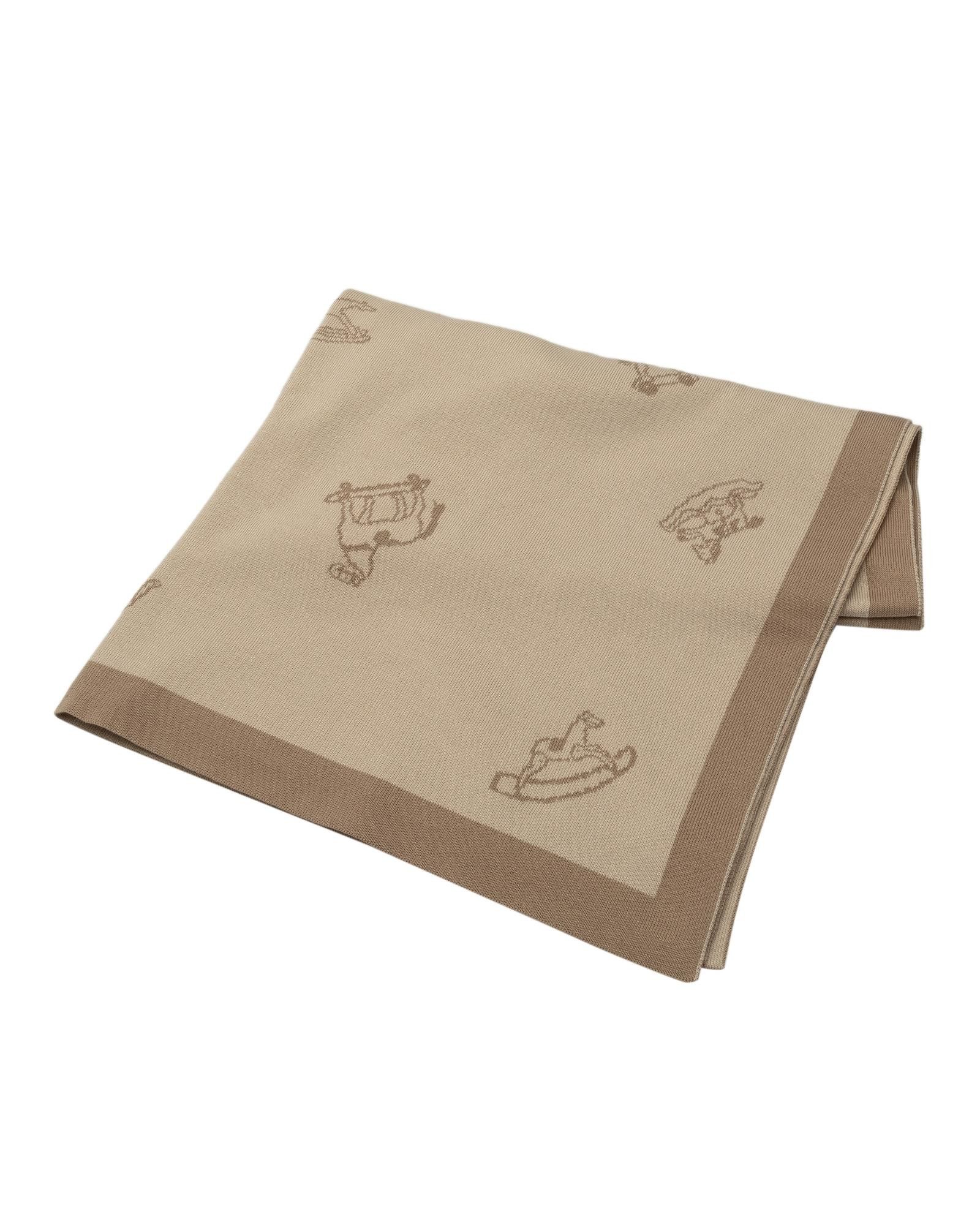 image of Hermes Cotton Baby Blanket With Horse Design in Brown, Women's