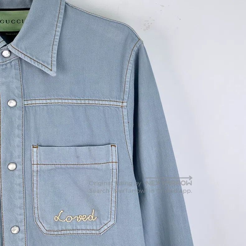 Gucci Gucci Light blue apple embroidered cotton lapel single-bre Size US S / EU 44-46 / 1 - 3 Thumbnail