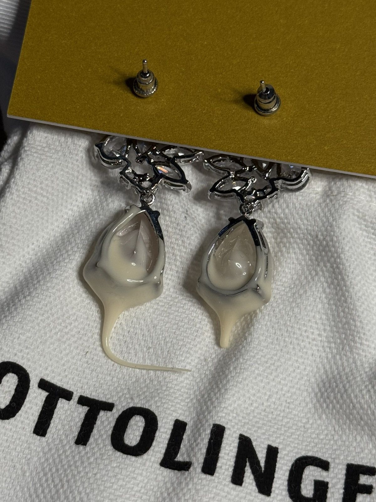 Ottolinger Ottolinger Silver & Off-White Diamond Dip Earrings Size ONE SIZE - 3 Thumbnail