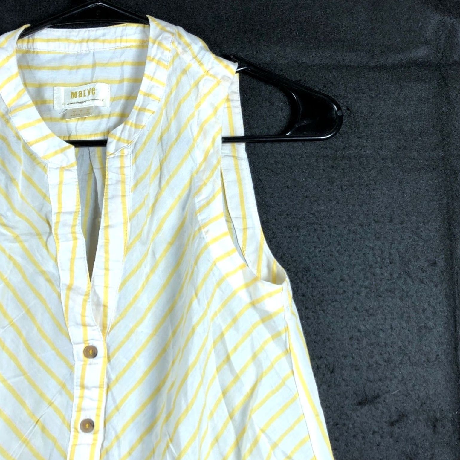 Anthropologie Maeve Anthropologie Blouse Women Striped White Yellow Button Down 6 Sheer V-Neck Sleeveless Size M / US 6-8 / IT 42-44 - 5 Thumbnail