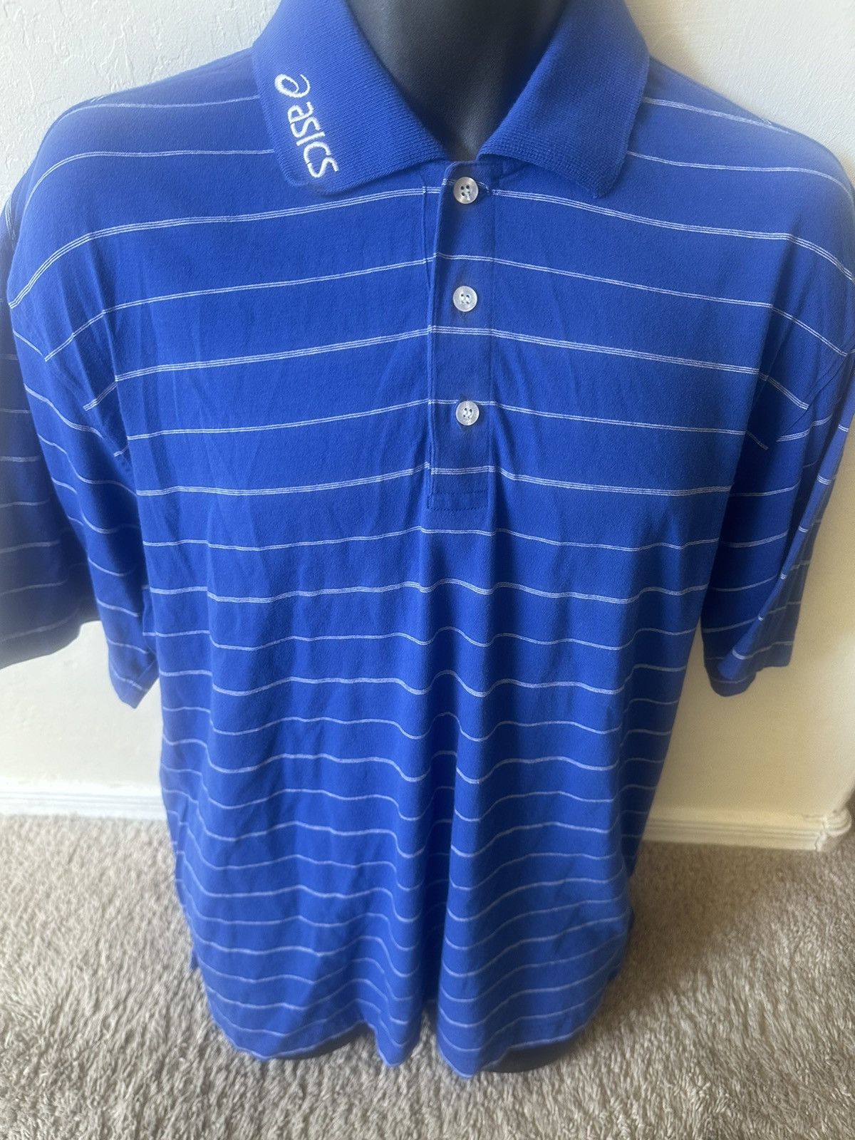 Asics Men’s used ASICS blue polo golf shirt logo size L large Size US L / EU 52-54 / 3 - 1 Thumbnail