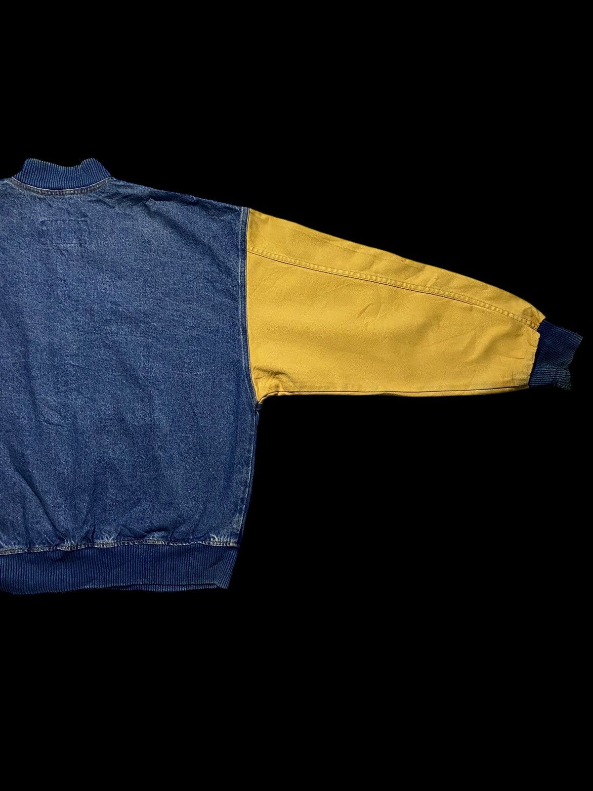 Denim & Co. Wyland 80s/90s vintage denim bomber jacket yellow sleeves Size US XL / EU 56 / 4 - 6 Thumbnail