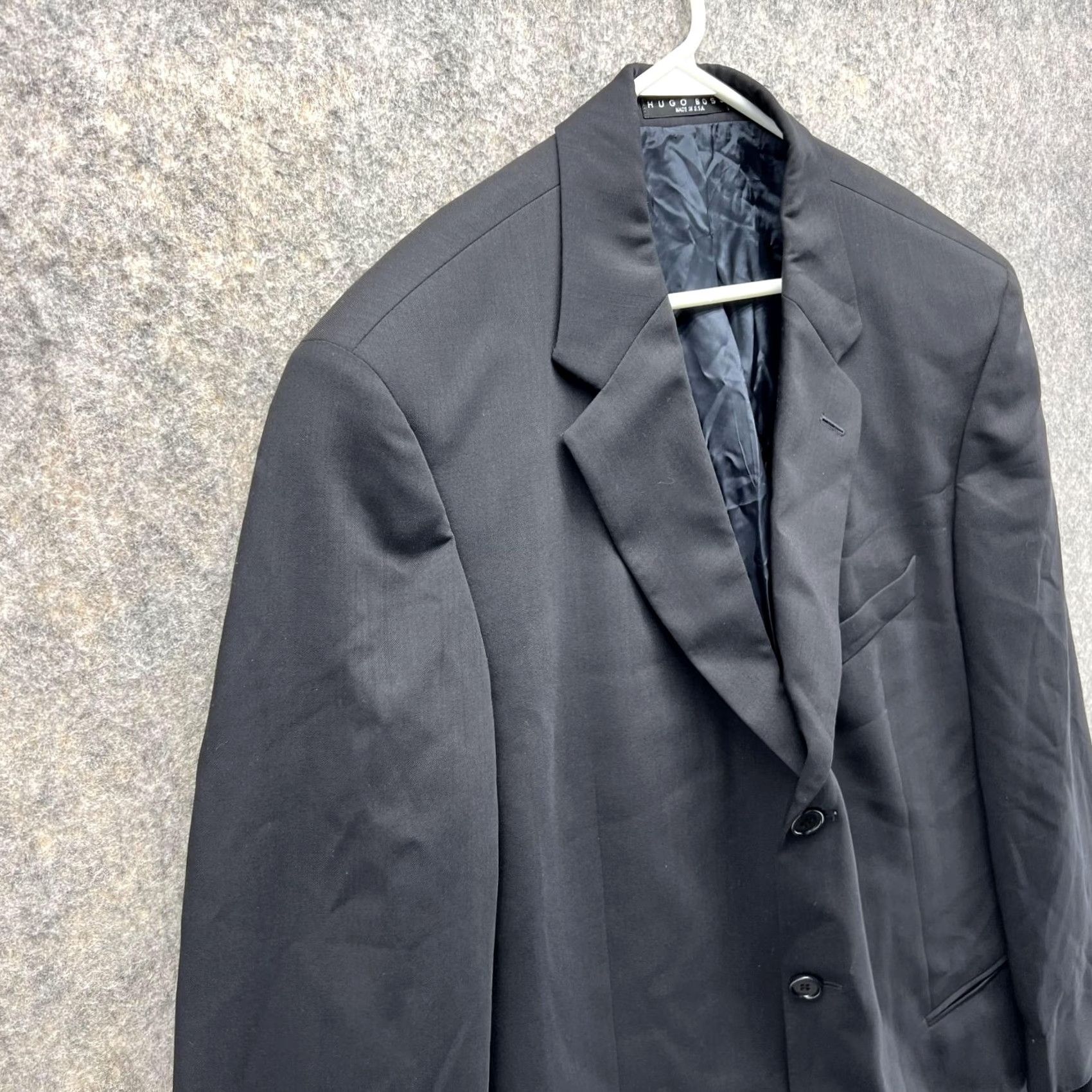 Hugo Boss HUGO BOSS Blazer Men 46R Black Wool Regular Single-Breasted 3-Button Jacket Coat Dress Suit Formal Business Casual Vintage No Size 46R - 3 Thumbnail