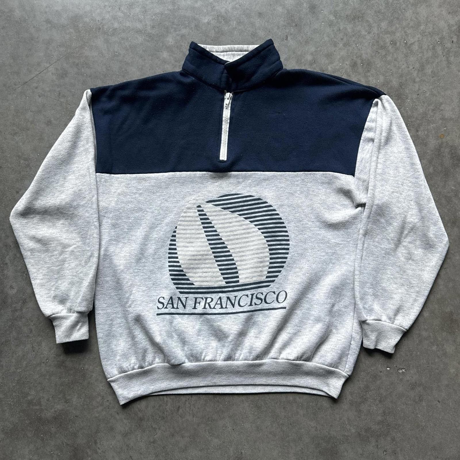 Other San Francisco 90s 1/4 zip Grey & White Sweatshirt Sportswear Size US XL / EU 56 / 4 - 1 Thumbnail