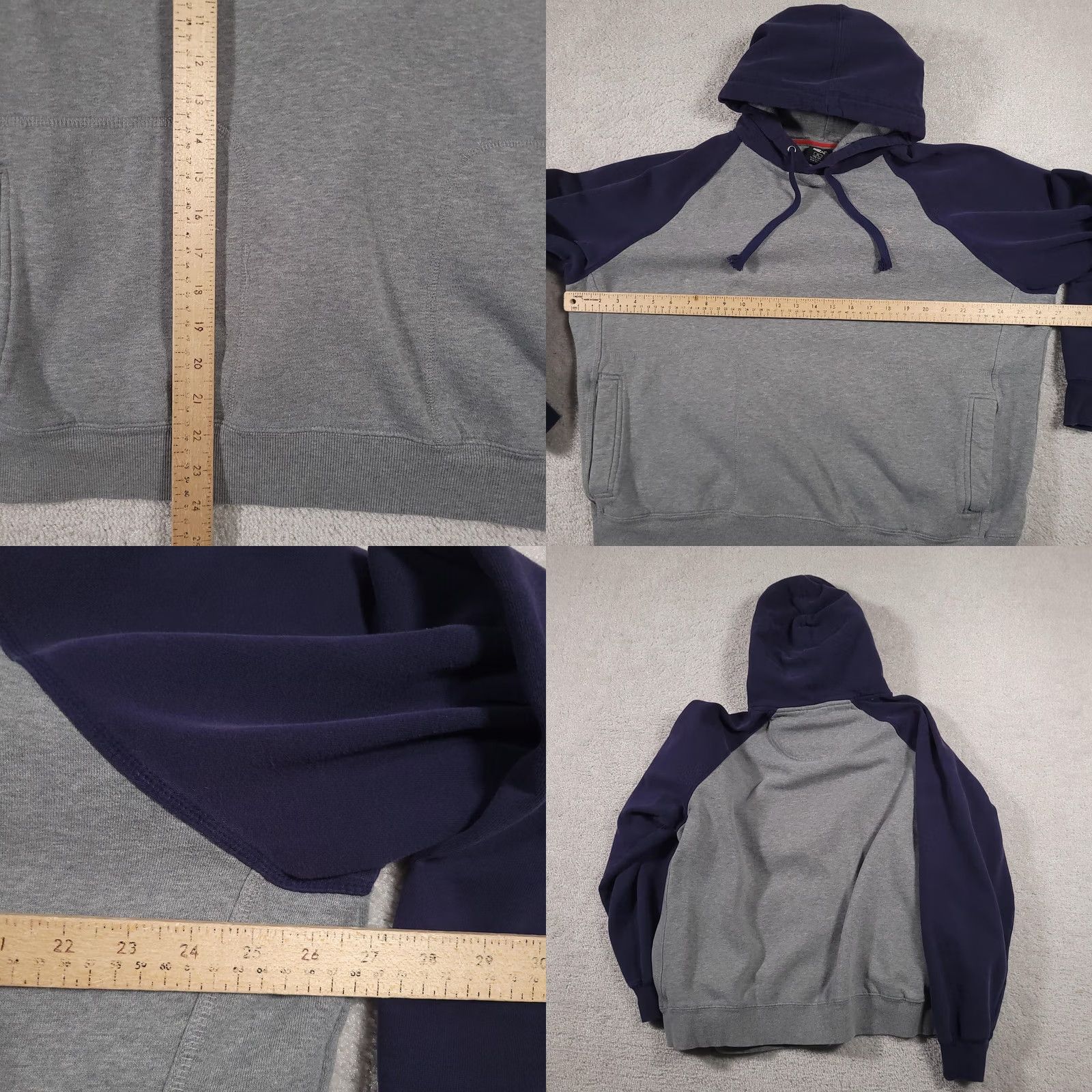 Starter Starter Hoodie Mens XL Pullover Sweatshirt Athletic Classic Pockets Gray Navy Embroidered Logo Kangaroo Pockets Drawstring Ribbed Hem Cl Size US XL / EU 56 / 4 - 8 Thumbnail