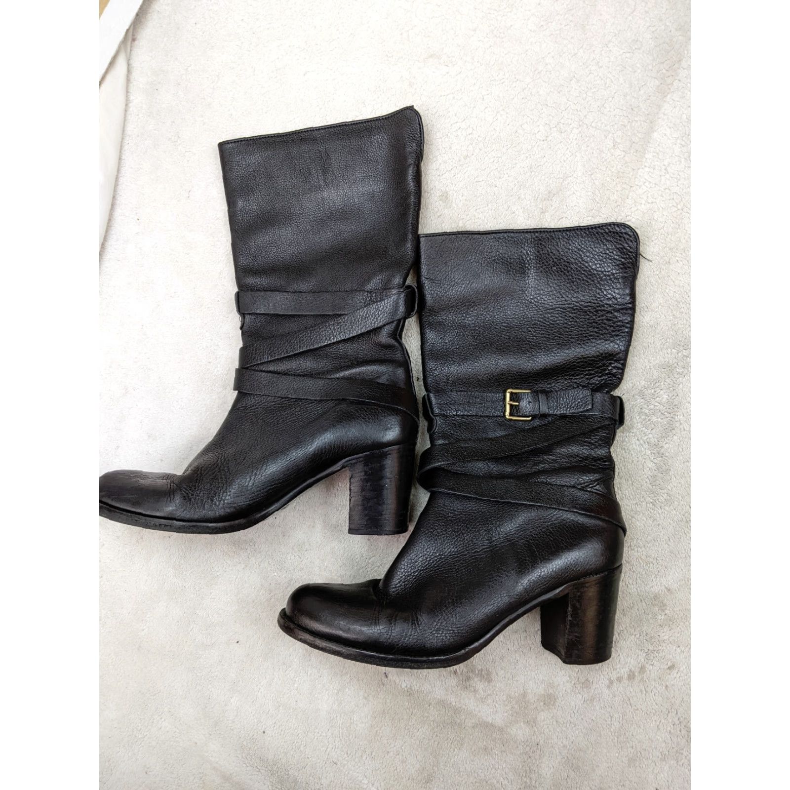 Vintage La Canadienne Womens 10 M Black Leather Heel Buckle Strap Mid-calf Boots Size US 10 / IT 40 - 2 Thumbnail
