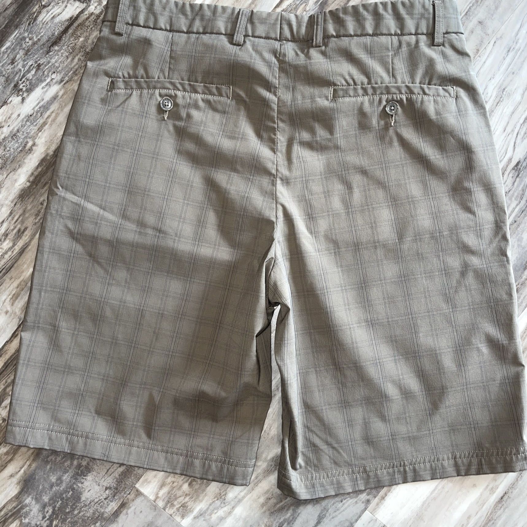 Vintage Cypress Club Mens Golf Shorts Size 34 Stretch Tan Brown Windowpane Solid Pattern Flat Front Zip Pocket Inseam 10in Chino Casual Outdoor Mens Size US 34 / EU 50 - 2 Thumbnail