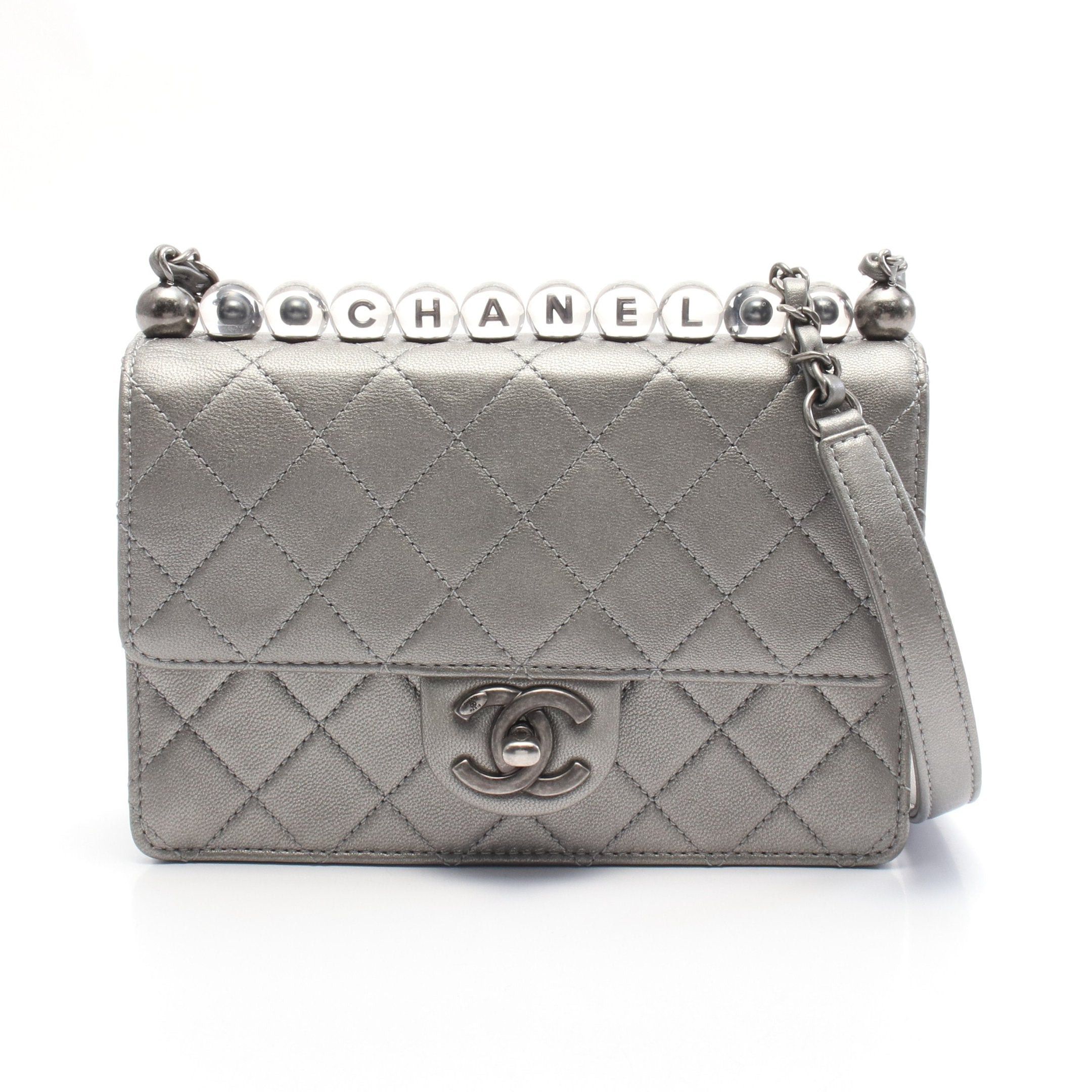 Chanel Matelasse Chain Shoulder Bag Leather Silver Antique Hardware, Women's