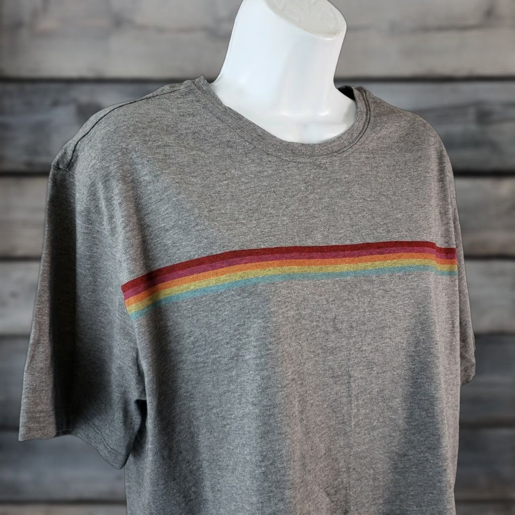 Fabletics Fabletics Womens Jade Boxy Tee Sz Large Gray Rainbow Stripe Cotton Blend Shirt Cropped Short Sleeve Round Neck Pullover Womens Colorful 90s? Size L / US 10 / IT 46 - 1 Thumbnail