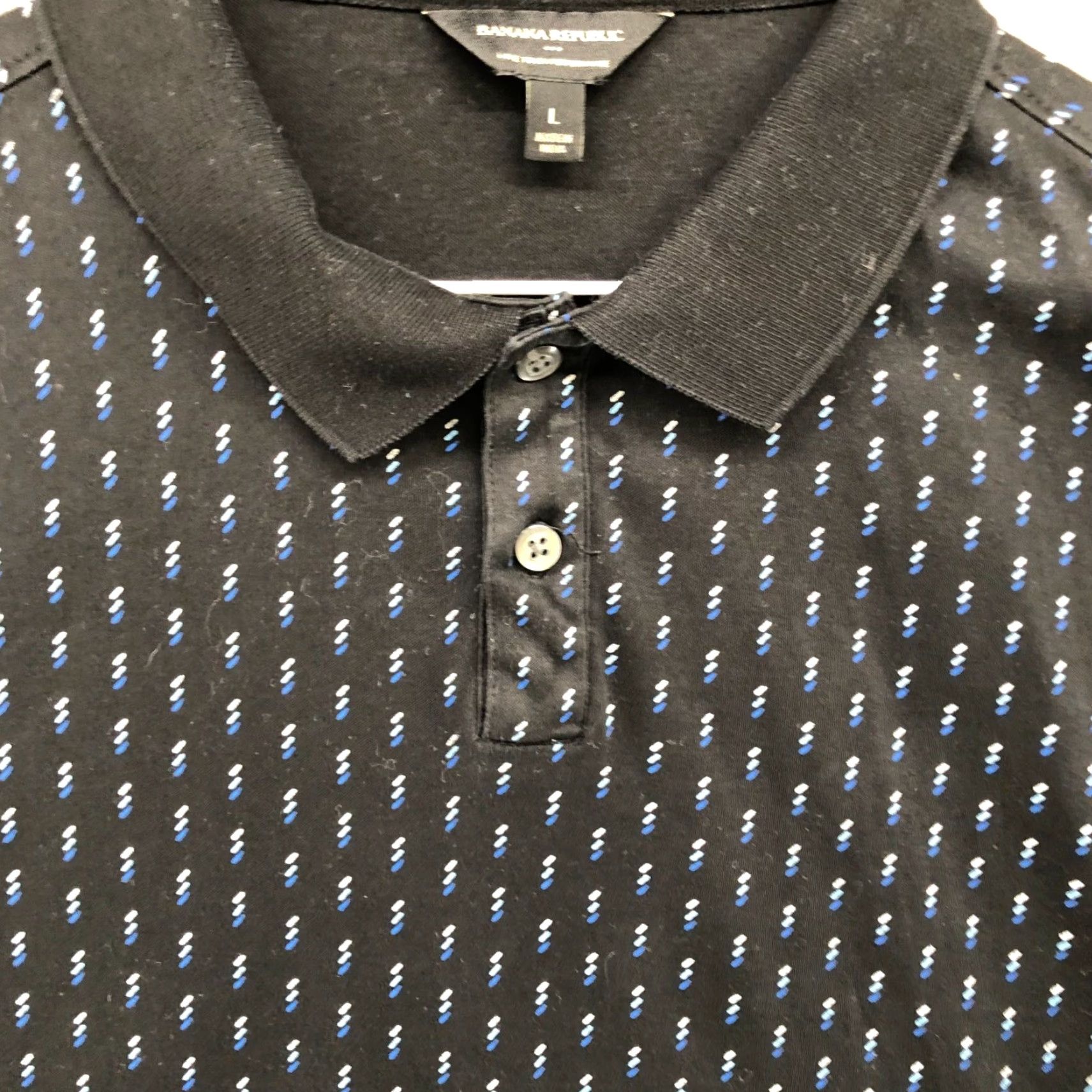 Banana Republic BANANA REPUBLIC Polo Shirt Mens L Black Blue Printed Luxe Performance Short Sleeve Size US L / EU 52-54 / 3 - 6 Thumbnail