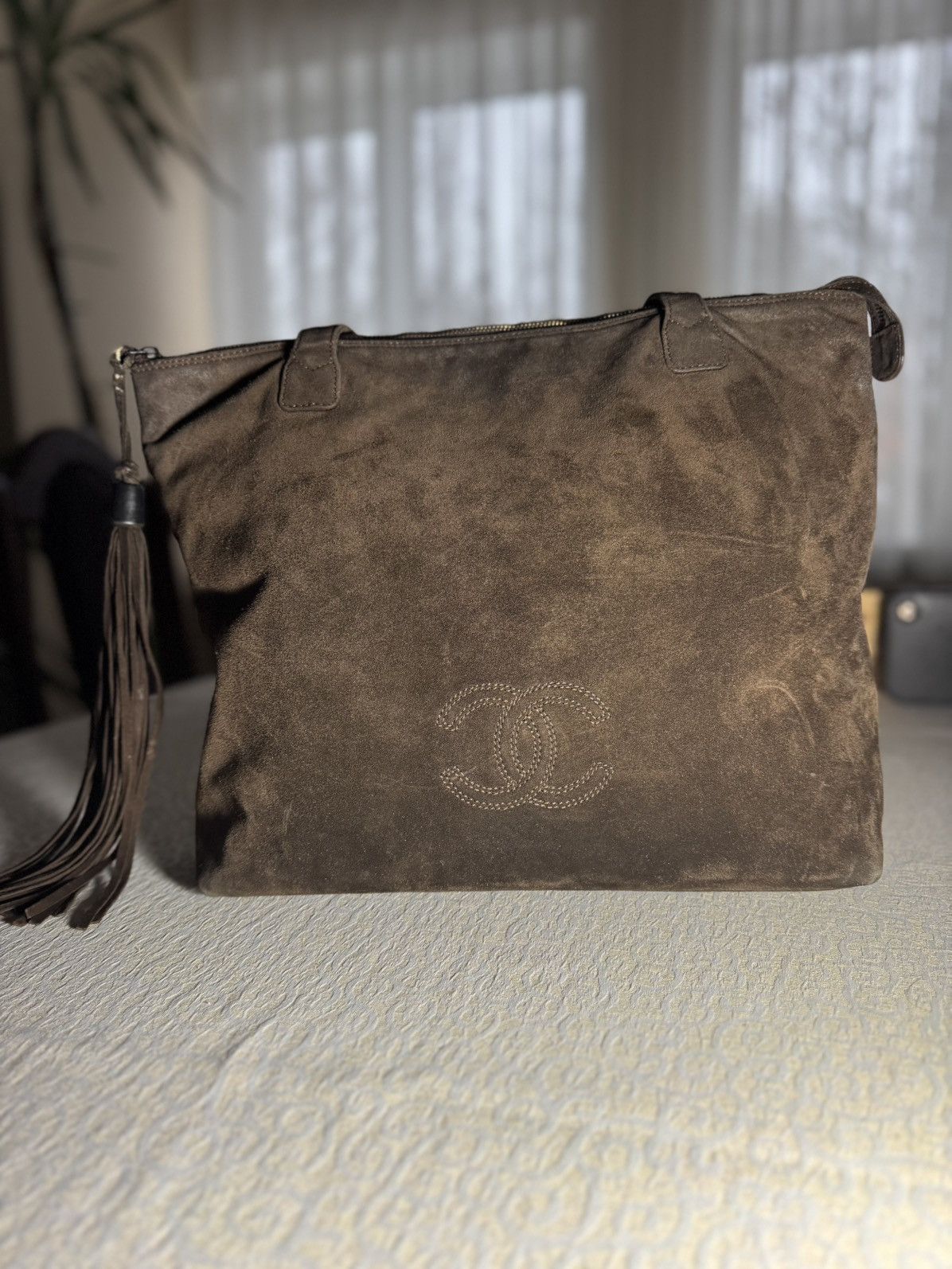 Chanel Chanel Suede Tote Bag Brown CC Logo Tassel Zip Size ONE SIZE - 2 Thumbnail