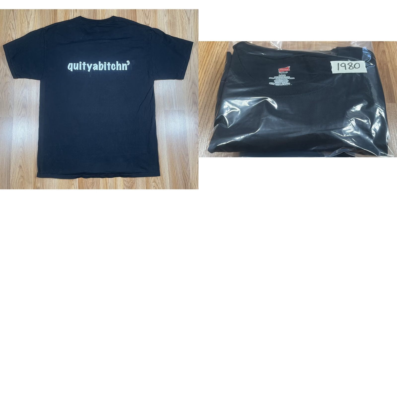 Hanes Hanes T-Shirt Mens L Black CrewNeck Short Sleeve Regular Size Hanes Printed? (keep: avoid new info) Size US L / EU 52-54 / 3 - 8 Thumbnail