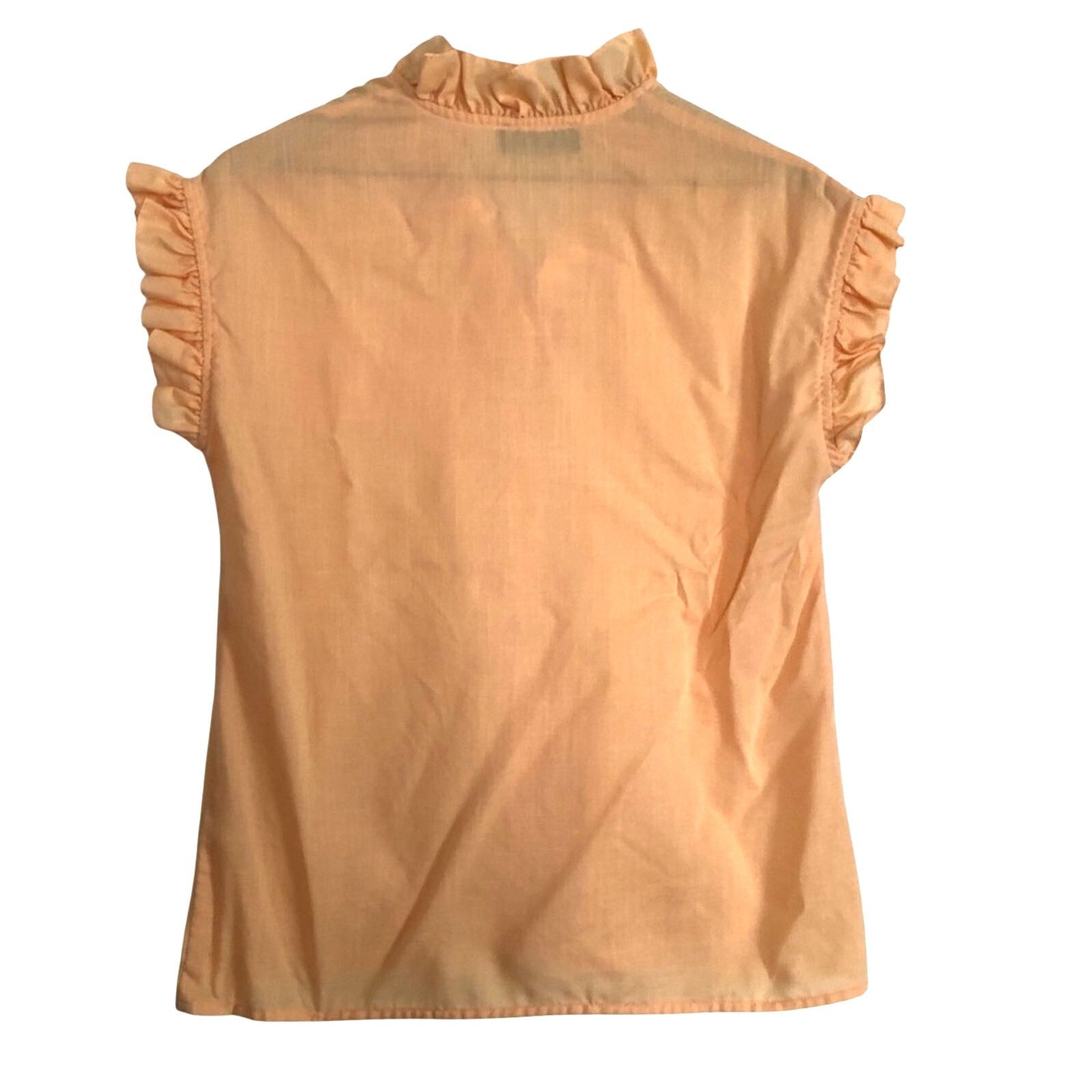 Vintage Act III Yellow Orange Button Short Sleeve Ruffle Blouse Top Size L / US 10 / IT 46 - 2 Thumbnail