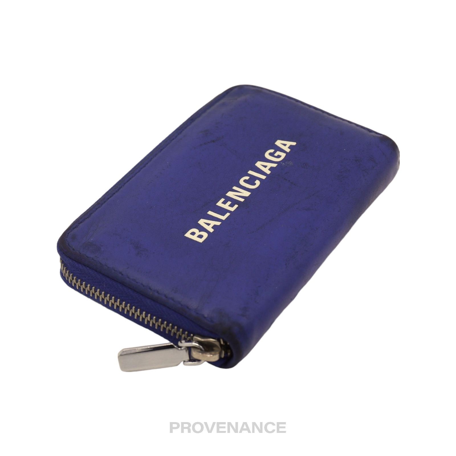Balenciaga 🔴 Balenciaga Logo Zip Card Wallet - Blue Leather Size ONE SIZE - 4 Thumbnail