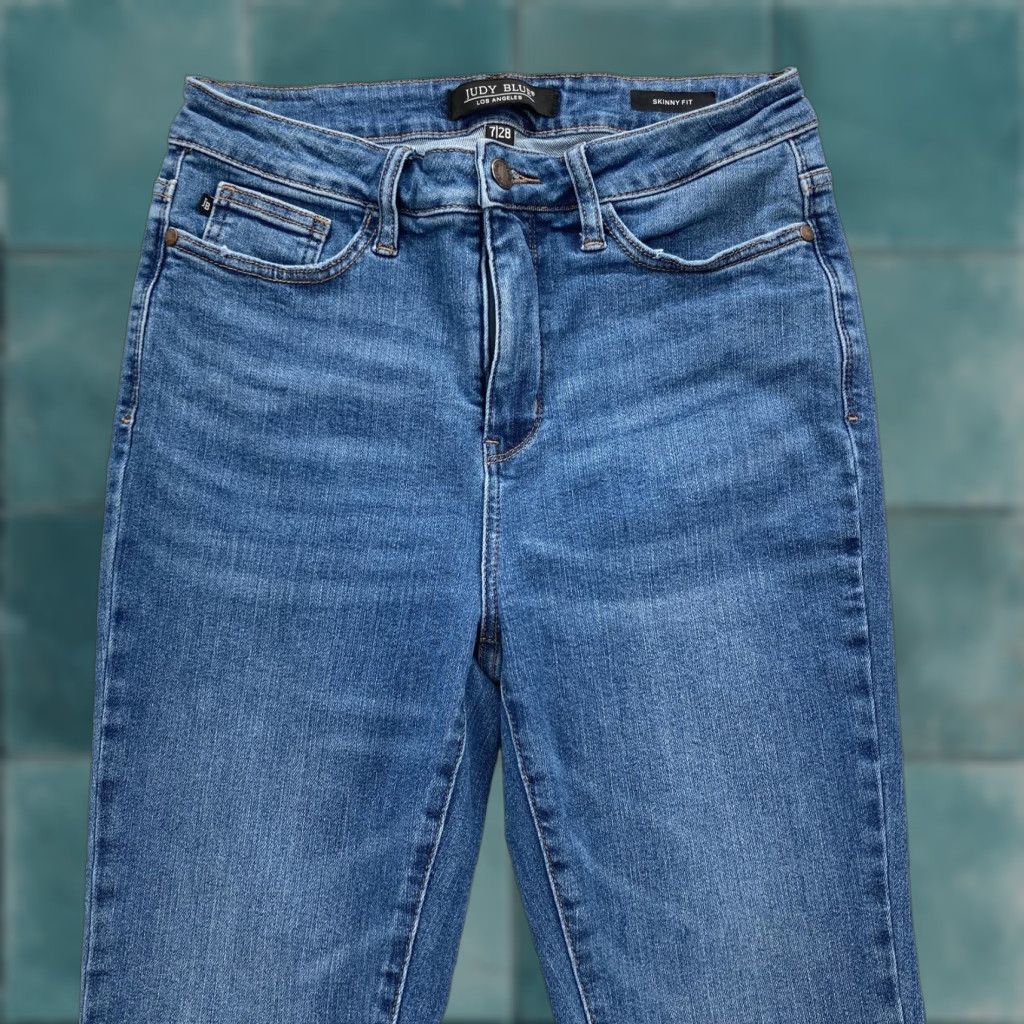 Denime Judy Blue Jeans Womens 7/28 Skinny Fit Blue Medium Wash Stretch Denim Preppy Size 28" / US 6 / IT 42 - 1 Thumbnail