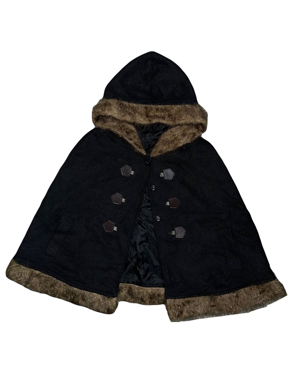 Japanese Brand Winter cape with fur hem 🖤🧛🏻‍♀️ Size S / US 4 / IT 40 - 1 Thumbnail