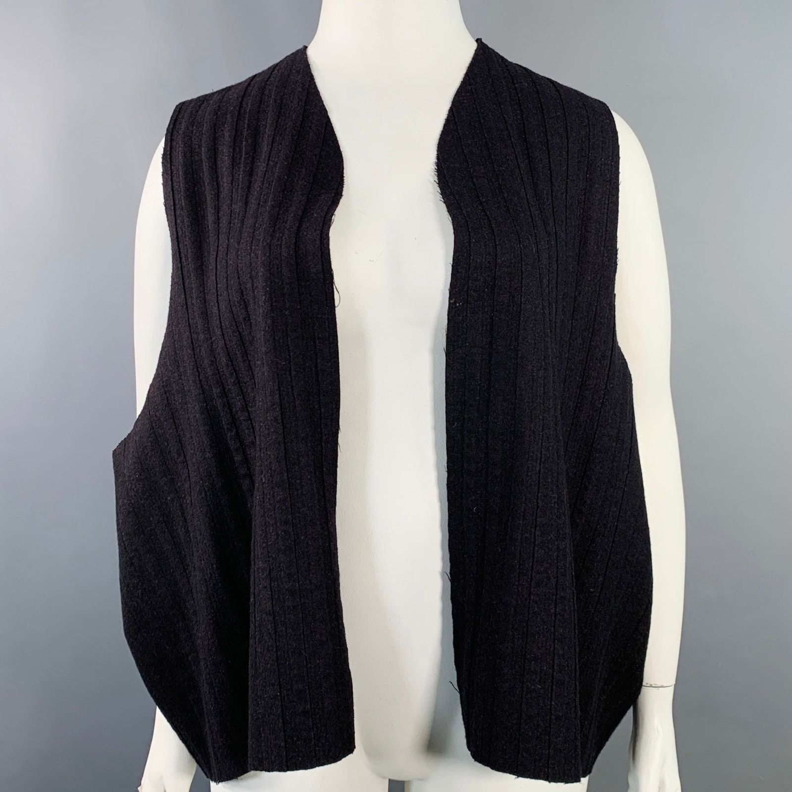 Size L Brown Purple Wool Cashmere Ribbed Open Front Vest
