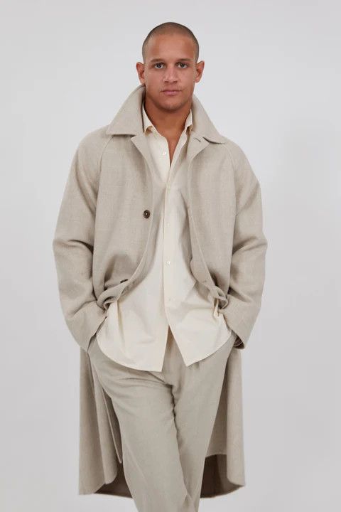 Stoffa ($3400) Cream Split Seam Raglan Wool Coat Size US L / EU 52-54 / 3 - 3 Thumbnail